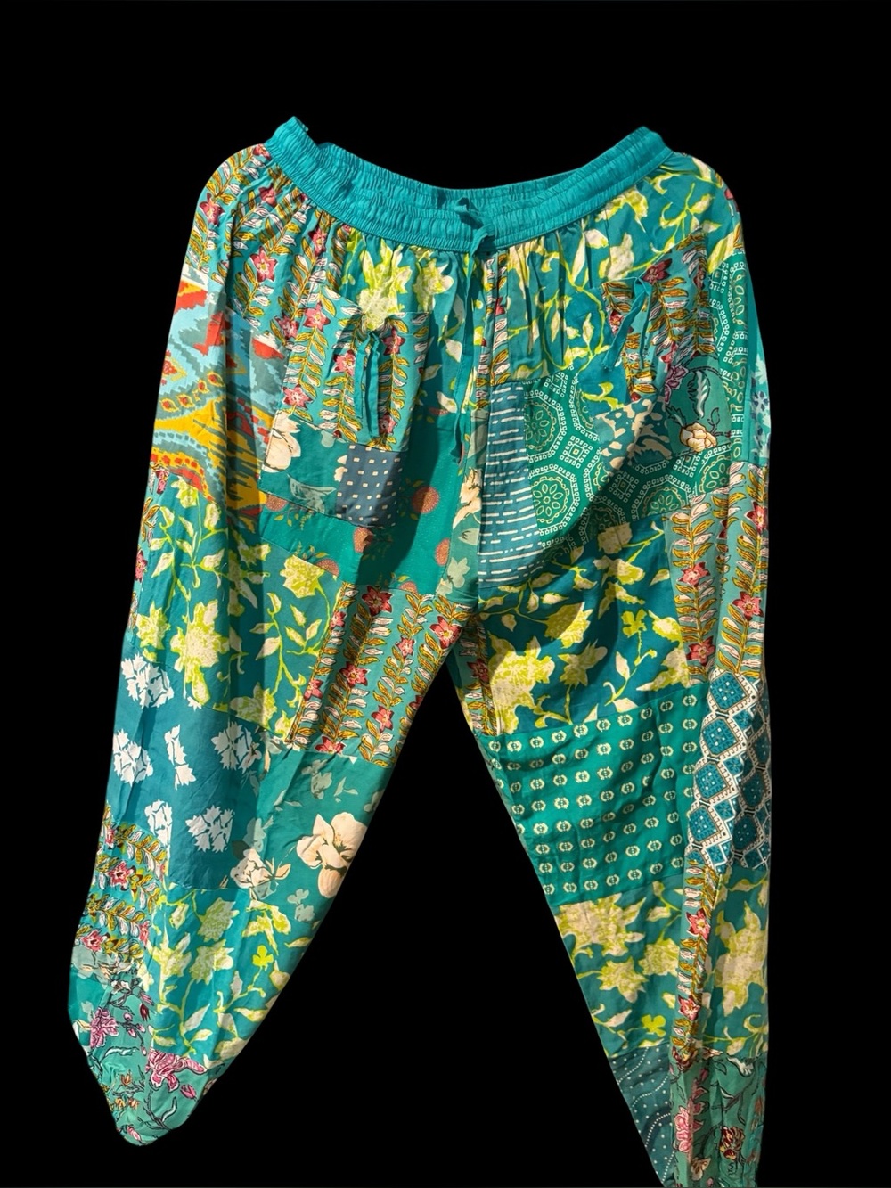 Turquoise/green #10 NWT 100% rayon patchwork jogger bottom pants